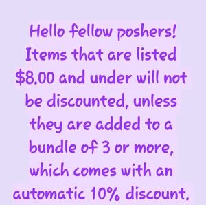 Items $8.00 and under will not be discounted!